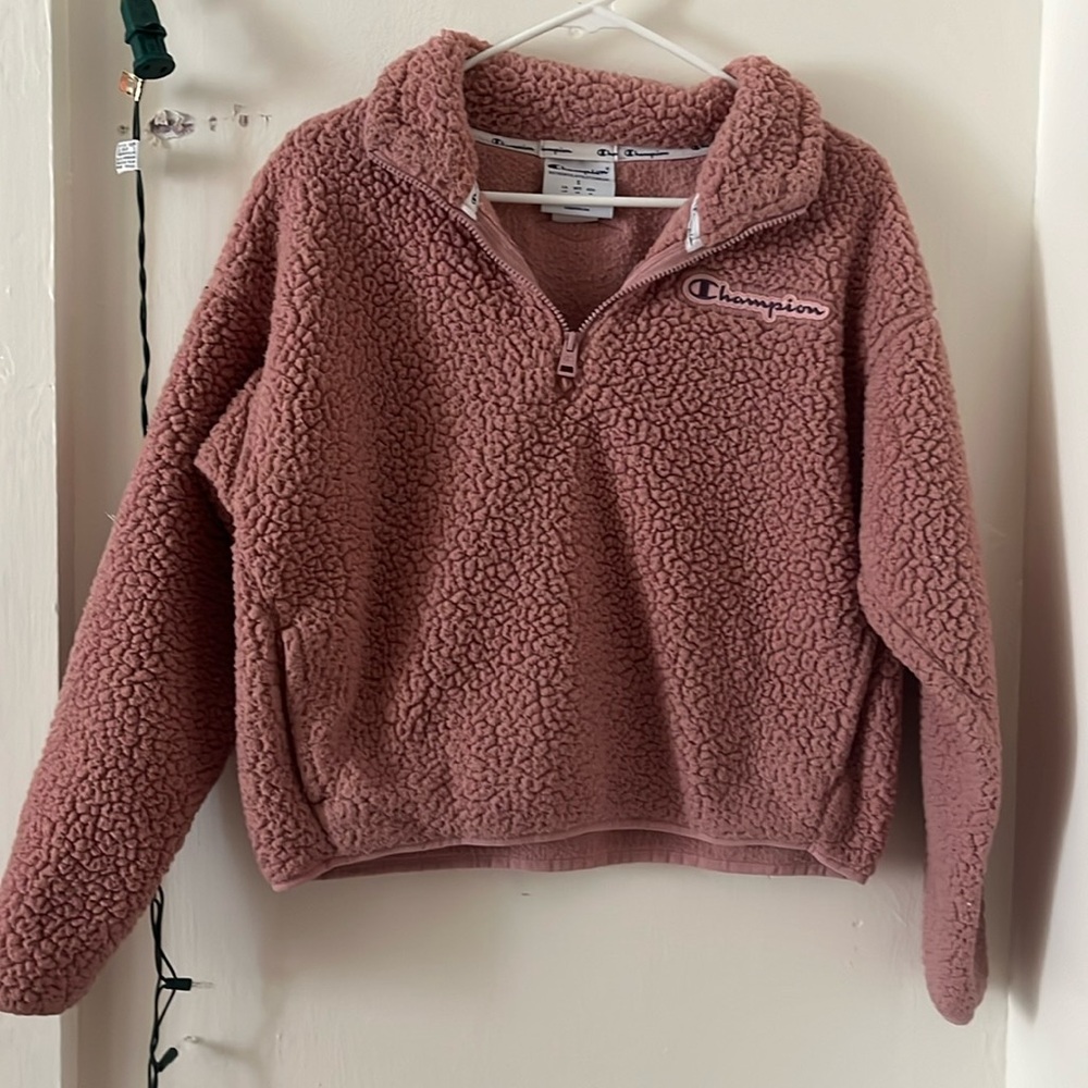 pink polyester quarter zip